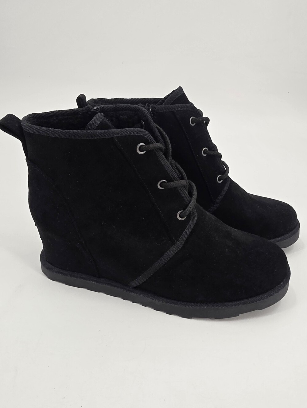 Dunes Women's Kim Black Suede Lace-Up Wedge Booties Size 7.5 NWOB
